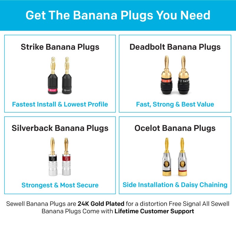 Sewell SW-29863-12 Deadbolt Banana Plugs 12-Pairs by, Gold Plated Speaker Plugs, Quick Connect - Image 2